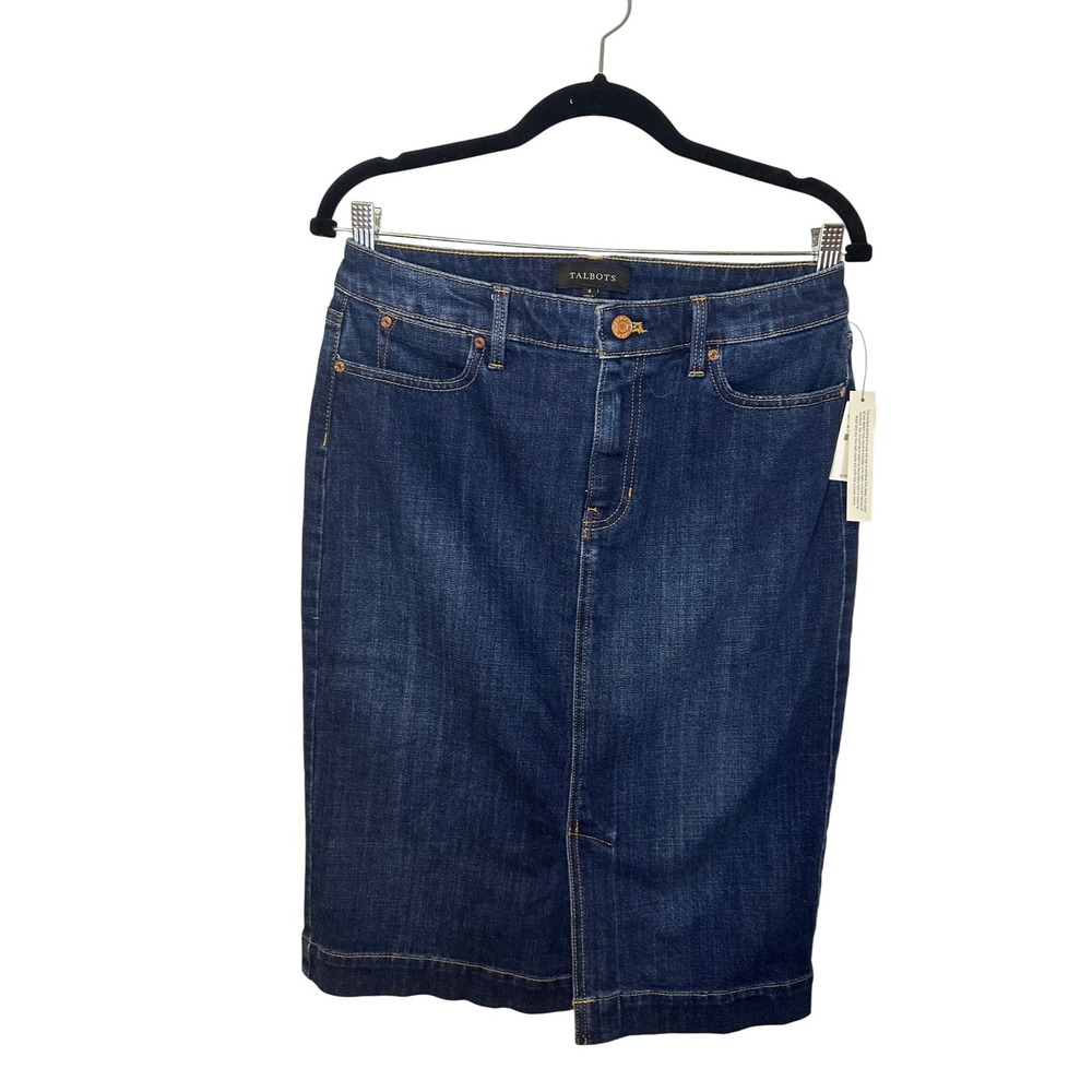 Talbots Women's Dark Wash‎ Denim Skirt Classic Pencil Knee Length New Size 6 - Picture 2 of 5